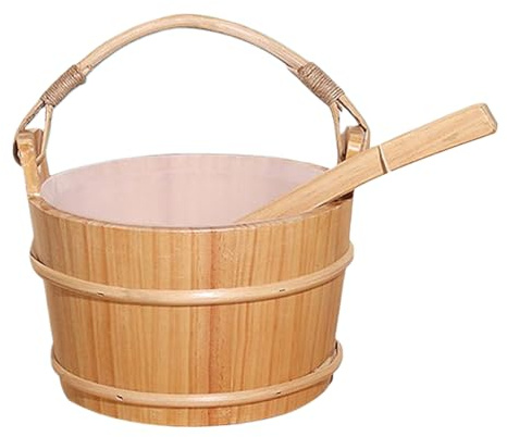 Sauna Bucket Sauna-Eimerlöffel-Set | Tragbares Zubehör-Set für Schöpflöffel | 6 l Boden aus Holzfasslöffel mit langem Griff | Handgefertigtes Spa-Zubehör zum Entspannen