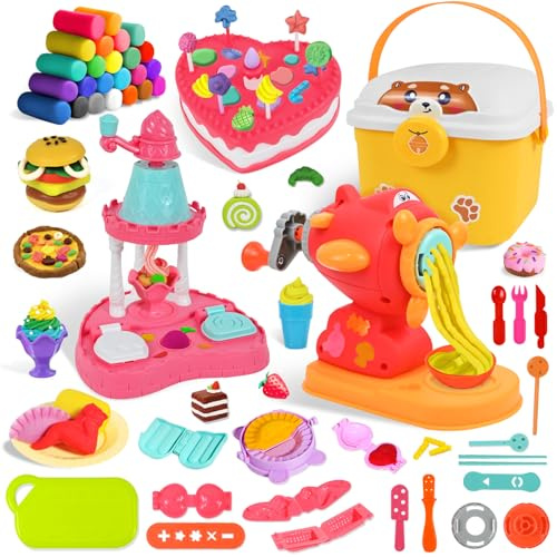 PATEMZON Knete Set, 86 PCS DIY mit 24 Dosen Knete, Knetwerkzeug, Clay Nudelmaschine, Eismaschine, Knödelmaschine, Accessoires für Mädchen und Jungen ab 3 Jahren