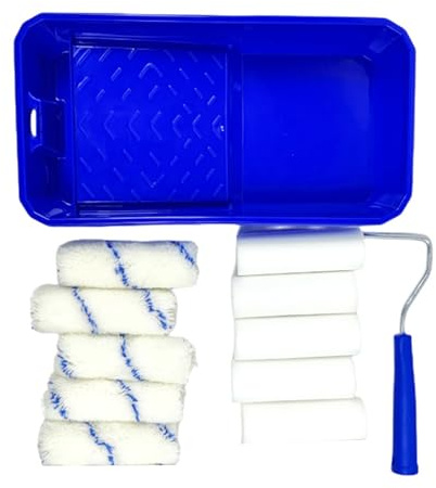 ASHLUYAK Juego de fundas de rodillo de pintura de poliéster reutilizable con asa y bandeja gruesa para pintar y decorar con precisión