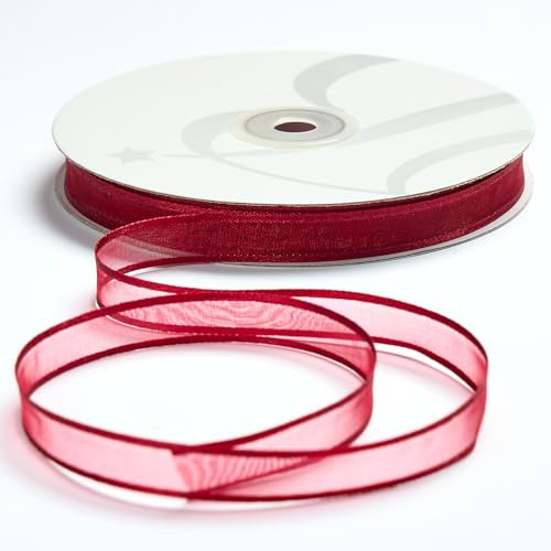 BARATTI Nastro in Organza con Bordo in Raso 12mm X 50 metri, per Artigianato, Natale, Decorazioni, Adatto Per confezionare Regali, Feste di Compleanno, Matrimoni, Bomboniere (Bordeaux)