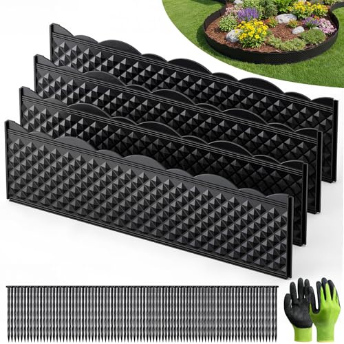 Grenebo 4.72×33.2' Landscape Edging Kit, Garden Edging Border with 75 Pcs Stakes & Gloves, No Dig Decorative Garden Edge Panels Flexible for Yard, Flower Bed, Landscaping & Lawn Edging (23 PCS)
