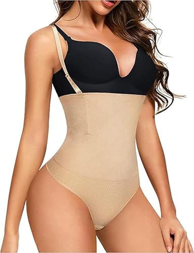ShaperQueen102A Thong - Women Shapewear Panty Bodysuit High-Waisted Tummy Control Sexy Faja Girdle Cincher Body Shaper (Nude, XL)