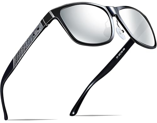 ATTCL Gafas de Sol Hombre Polarizadas: Protección UV400 Ligero Bastidor AL-MG Lentes Espejadas Conducir Senderismo Viajes 8587 Negro Plateado