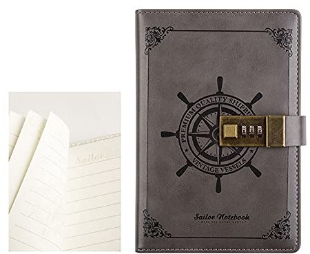 Klassisk vintage retro PU-läder anteckningsbok med kombinationslås, B5 hemlig låsbar dagbok, digitalt lösenord inbunden skrift journal anteckningsblock