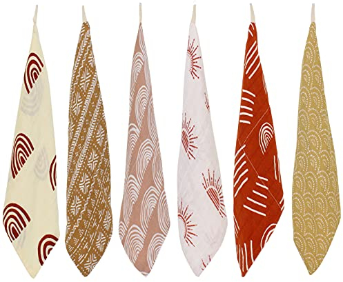 LifeTree Baby Musselin Waschlappen, 6 Stück weiche Bambus Baumwolle Baby Handtuch für Jungen und Mädchen, 26x26 cm Waschlappen Kinder Tücher