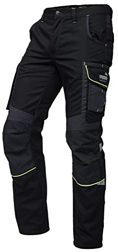 PUMA Workwear Precision X - Arbeitshose Herren - Premium Arbeitskleidung mit vielen Taschen und verstärkten Kniepartien - Funktionshose mit Stretch für Handwerk und Baugewerbe - Schwarz/Neon - 50