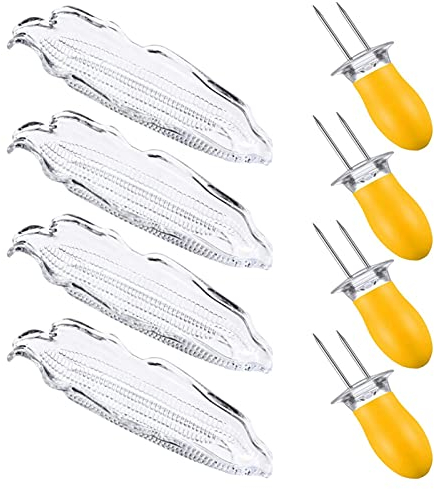 Set of 4 corn bowl and corn the cob holder set, corn the cob stainless steel barbecue tools and serving tray corn tableware set, corn the cob holder, plastic corn bowls, barbecue tools