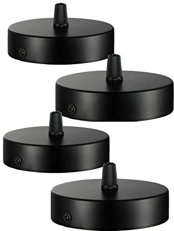 Deckenbaldachin 100x20mm,Anschlussdose aus Metall,1 Loch Runder Lampenschirm - Deckenrosette - Mattschwarz,alle Lampen Geeignet (4 pcs)