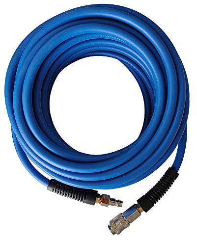 aunstarwei PVC/Rubber Hybrid Air Hose Blue with 1/4 Europe Steel Quick Coupler and Plug Fittings, 10m Length