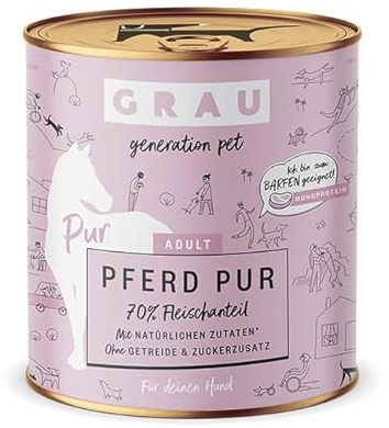 GRAU – das Original – Nassfutter für Hunde - Pferd Pur, 6er Pack (6 x 800 g), Monoprotein, für Erwachsene Hunde
