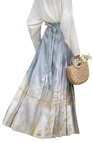RICOCHO Joupe plissée du Visage de Cheval pour Femmes Jupe Hanfu Traditionnelle Jupe de Visage de Cheval Chinois vêtements Quotidiens