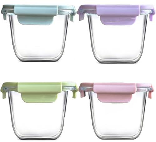 S.ROKE TTAN Square Glass Food Containers With Lids, Leak Proof Glass Soup Container, 920ML Heat Resistant Glass Food Container, Meal Prep Bowls, Borosilicate BPA-Free, Freezer、Dishwasher Safe (4)