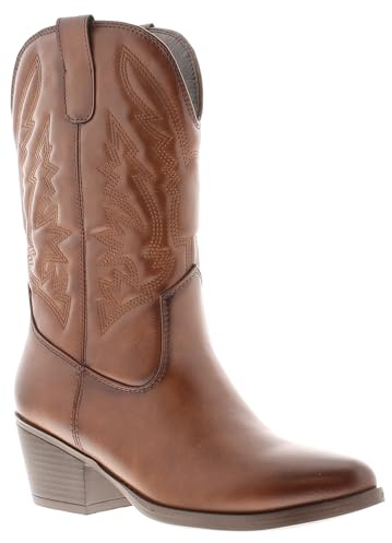Apache Womens cowboy boots - Ranch cowgirl line dancing boots in Tan and White for ladies festival boot concert ladies western line dancing Tan 5 UK