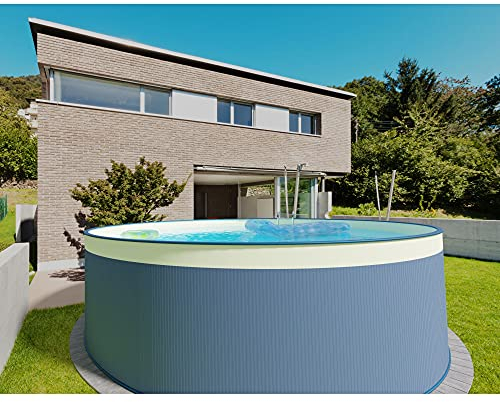 Stahlwandpool Set (6-teilig) hoch rund 350 x 90 cm, Stahl 0,3 mm anthrazit Folie 0,2 mm Sand