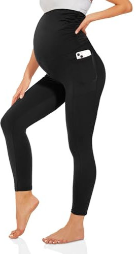 TNNZEET Umstandsleggings High Waist Damen mit Taschen Umstandshose Schwangerschaft Leggings Lang für Yoga(Taschen-Schwarz,L)