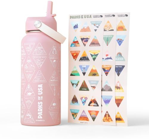 The Original Parks of the USA® Bucket List Travel Water Bottle Mother's Day Pink Ocean 32 oz Screen Printed | Insulated Stainless Steel Vacuum Sealed | Leak Proof