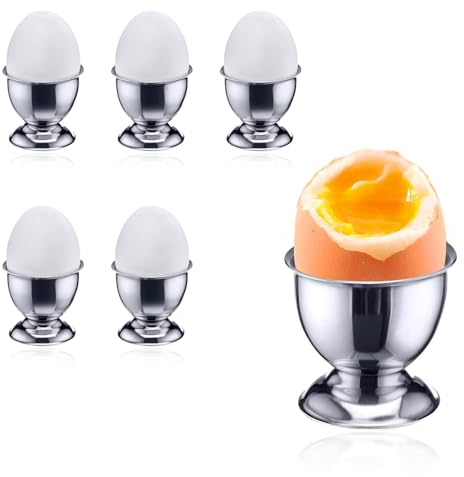Coquetiers en Acier, Lot de 6 Coquetier En Acier Inoxydable, avec base, Émpilable, Verres à vin, Plateau Petit Déjeuner, Utilisé dans la Cuisine pour Contenir les œufs du Petit-déjeuner (Argenté)