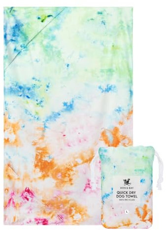 Dock & Bay Hundehandtuch - Besonders saugfähig und schnell trocknendes Handtuch mit Tragetasche - 100% recycelt - Sunset Splash, Medium (90x50cm, 35x19)