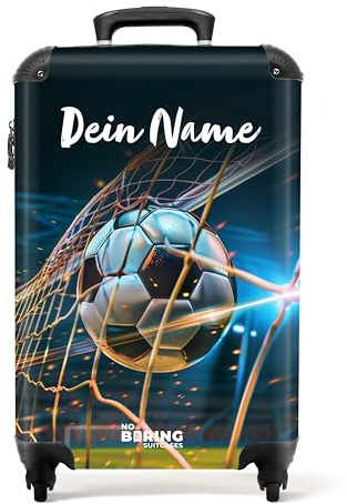 NoBoringSuitcases.com Kinderkoffer, Koffer Personalisiert, Kinderkoffer Jungen, Kindergepäck, Reisekoffer, Koffer Klein Mit Rollen, Kindertrolley Jungen, Handgepäck 55x40x20 cm (Fußball - Dunkelblau)