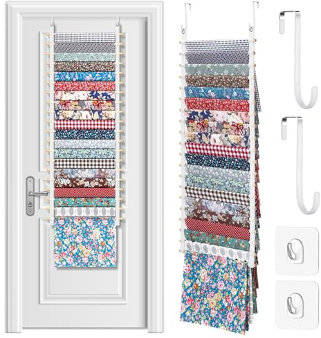 Anglechic 20-Shelf Hanging Wall Fabric Organizer, Over The Door Cloth Organizer with 4 Hooks, Closet Hanging Fabric Storage for Sewing & Quilting Collection(13.8 Inch)