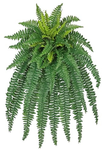 Hollyone 35'' Large Artificial Boston Fern Bouquet - Fake Bushes Faux Plants for Indoor & Outdoor - Extra Large Fern Plants for Porch, Windowsill, Hanging Basket, Farmhouse, Garden Decorations