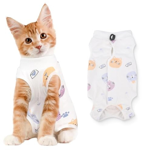 AIYVELU Gatto chirurgia recupero Onesie traspirante anti-leccamento Cono, professionale gatto recupero camice per ferite addominali o malattie della pelle (taglia L)