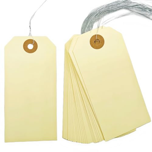 Pre-Strung Blank Shipping Labels with Wire, 120 PCS 4 3/4 x 2 3/8 Manila Hang Tabs for Luggage, Price & Gift Tagging | Write-On Surface for Inventory, Repair, Crafts & Multipurpose Use