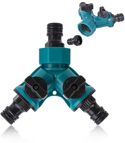 Luokeily 2 Way Green Hose Splitter, Garden Hose Y-Splitter Connection with Individual On/Off Valves for Water Pipe