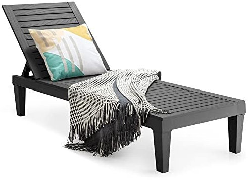 FANTASK Sonnenliege wetterfest, Gartenliege mit Verstellbarer Rückenlehne, Balkonliege aus Kunststoff, Schwarz