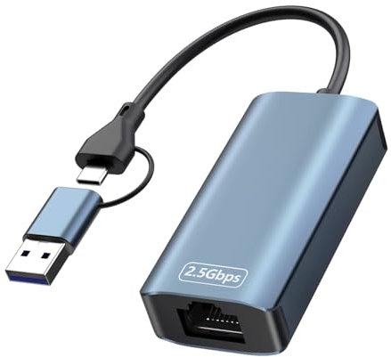 Obllemn Adattatore USB a Ethernet, Adattatore LAN USB 2,5 G, Adattatore di Rete 2 in 1 Type-C Ethernet 100/1000/2500 Mbps,Adattatore LAN, Steam Deck, i-Pad, MacBook, Smartphone, Laptop