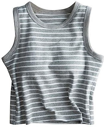 Damtanktops kvinnor randig T-shirt med integrerad bh ärmlös undertröja mjuka underkläder stretch axelbandströja avslappnad linne vintage sommartoppar Y2K crop toppar linne för tonåringar flickor, GRÅ