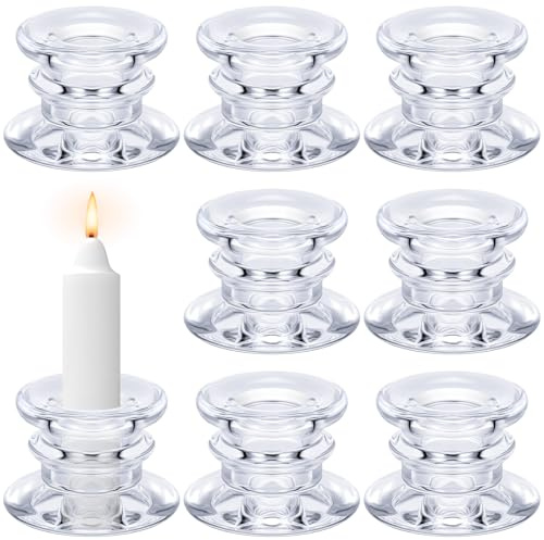 Hejo Set di 8 Portacandele Vetro, Candelabro Cristallo Trasparente, Porta Candela da Tavolo - Decorazione da Tavola Natalizia, Centrotavola per Matrimoni e Display per Candele Dell'avvento