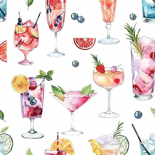 Watercolor Pink Red Blue Colorful Cocktail Juice Peel and Stick Wallpaper Contact Paper Vintage Vinyl Stick on Wall Paper for Bedroom Bathroom Kitchen Cabinet Renter Friendly