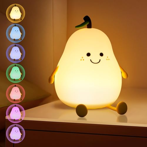JUQG Luz Nocturna Infantil en Forma de Pera, Luz Nocturna Infantil Kawaii con Función de Temporizador para Mesita de Noche para Dormitorios, Habitaciones para Niños y Salas de Estar