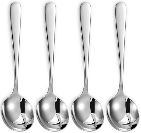 QZKJQDD 4 Stück Löffel, Edelstahl 304 Runden Esslöffel, Für Feierlichkeiten, Familienessen, Hotels, Restaurants, Müslilöffel, Zuckerlöffel und Esslöffel