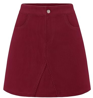 Timormode Women Corduroy Skirt High Waisted Mini Pencil Skirts with Pockets Basic Casual Spring Skirt TMS8020 DarkRed M