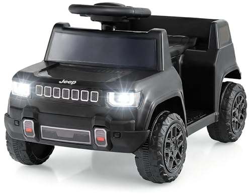 COSTWAY 12V Kids Ride on Car, Licensed Jeep Electric Vehicle with LED Lights, Music, Horn & Wireless Connection, Battery Powered Ride on Toy for 18-96 Months Boys Girls (Black)