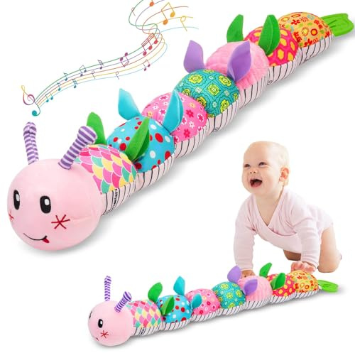 Felly Babyleksaker 0 3 6 9 månader, plyschleksak musikalisk larp, sensorisk Montessori med skallra och välvat papper, tummy time, multisensorisk, present till nyfödda flickor 6–12 månader
