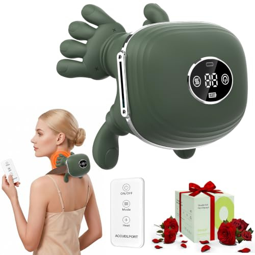 Dufuso Massaggiatore Cervicale 4D Senza Fili, Massaggiatore Schiena e Collo Con Calore 3 Modalità 2 Temperature, Allevia Dolori Collo e Spalle, Type-C, Portatile per Casa, Ufficio e Viaggio, Verde