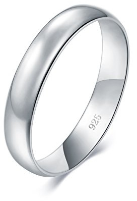 BORUO Silver Ring – 925 Pure Sterling Silver Ring - Sterling Silver Rings for Women – Elegant Silver Band Rings For Women and Men - Gifts for Special Occasions 4mm Ring Size 9
