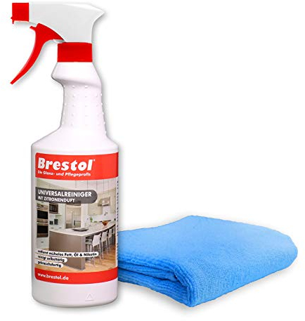 FETTLÖSER Zitrone SET4 (1x 750 ml gebrauchsfertig + 1x Mikrofaser Universaltuch 40 x 40 cm blau) Nikotinentferner Allzweckreiniger Küchenreiniger Entfetter für Dunstabzugshauben