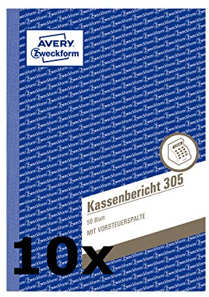 Avery Zweckform 305 Kassenbericht (A5, mikroperforiert, 50 Blatt) (10 Stück, weiß)