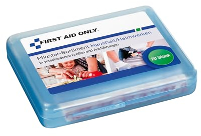 First Aid Only Pflasterset Haushalt/Heimwerker (20 Stück) | 20 Pflaster in verschiedenen Größen und Formen in wiederverschließbarer Pflasterbox | P-10022
