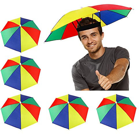 5 Pack Umbrella Hat with Elastic Band, Rainbow Waterproof Fishing Umbrella Hat for Adults Kids Women Men
