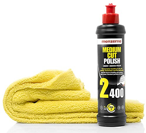 detailmate Bilpoleringsset – bilvård: Menzerna bilpoleringsmedel polerad 2400, 250 ml – avlägsnande av slipspår mikrofiber bil polerduk, 40 x 40 cm, perfekt för polering på billack