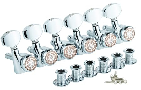 Guyker 6Pcs Guitar Locking Tuners (6 Right Handed) - 1:18 Ratio Lock String Tuning Key Pegs Machine Heads with Hexagonal Handle Replacement for LP SG Style Electric, Folk or Acoustic Guitars - Chrome