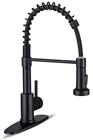Kitchen Faucets with Pull Down Sprayer Commercial Industrial Stainless Steel Single Handle Single Hole Spring Farmhouse RV Sink Faucet, Matte Black Kitchen Faucet for Laundry Utility Room Sink
