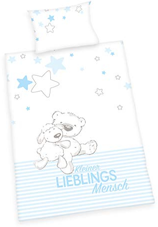 Herding Baby Best Bio-Bettwäsche-Set, GOTS-zertifiziert, Wendemotiv, Kopfkissenbezug 40 x 60 cm mit Hoteleinschlag, Bettbezug 100 x 135 cm mit Reißverschluss, Baumwolle/Renforcé, Blau