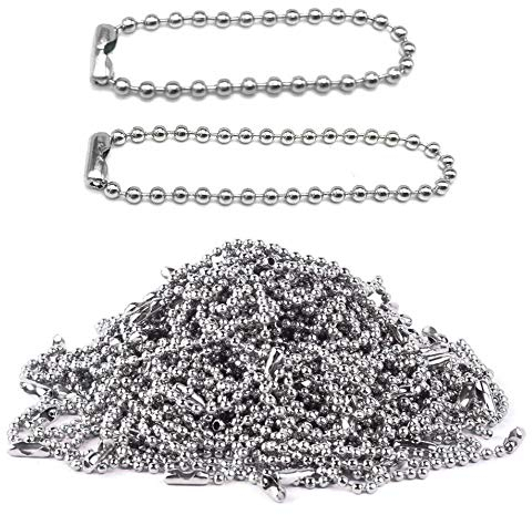 Nsiwem Chaînes à Billes en Acier Inoxydable 200 pièces Chaine Porte Cle Chaîne Plaqué 2,4mm Chaîne de Rouleau Perlé avec Fermoirs 10cm/ 15cm Argent