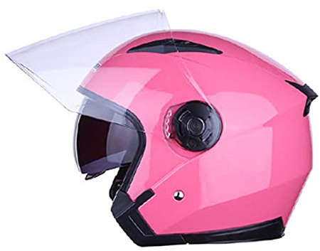 Rollerhelm Jet Motorrad-Helm Scooter-Helm Moped Mofa-Helm Retro Vintage Pilot Biker Offenes Helmet Erwachsener Herren Damen Atmungsaktiver Mopedhelm DOT/ECE-Zertifizierung,Pink 2,XXL